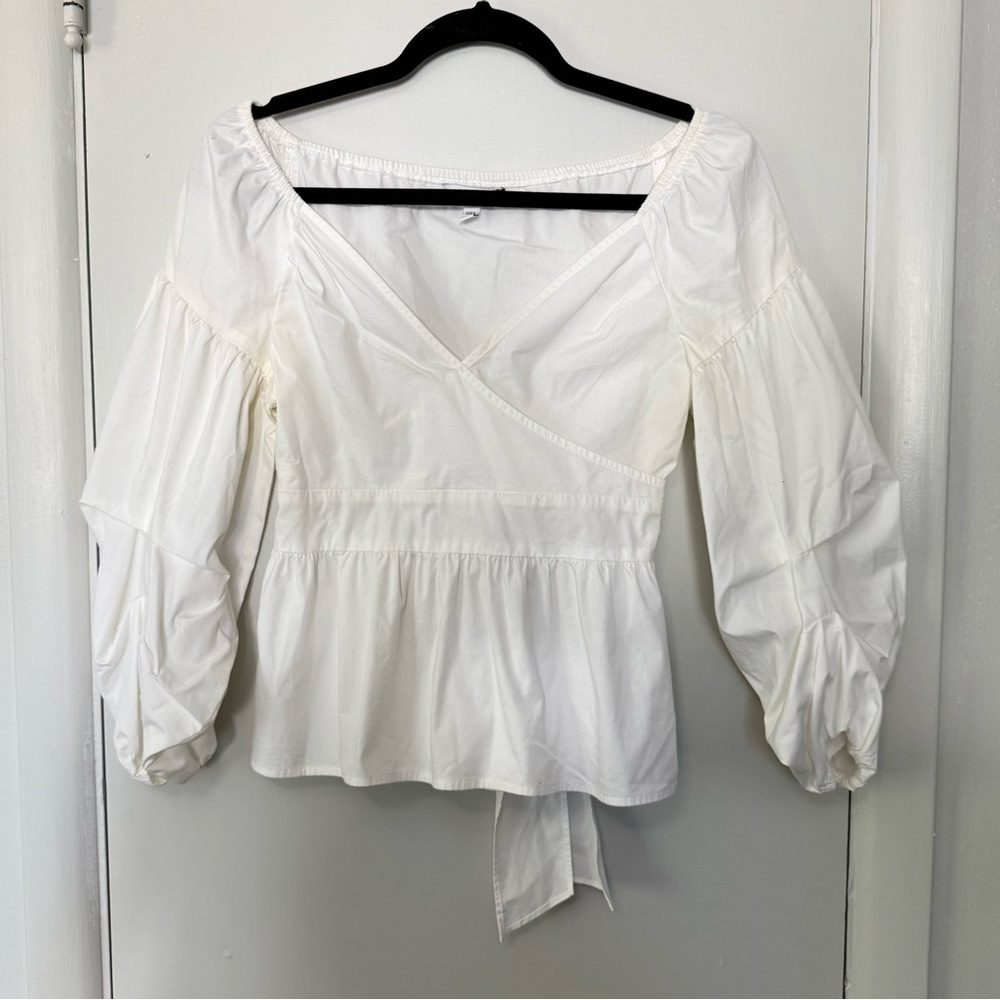 Express White Statement Sleeve Wrap Style Blouse Small